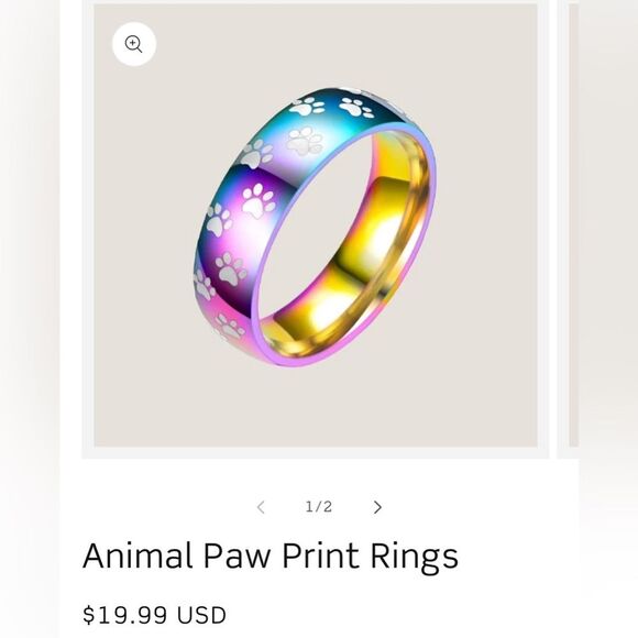Multicolored Animal Paw print Retro Stainless Steel Metallic Ring Size US 7 NEW - Picture 5 of 6